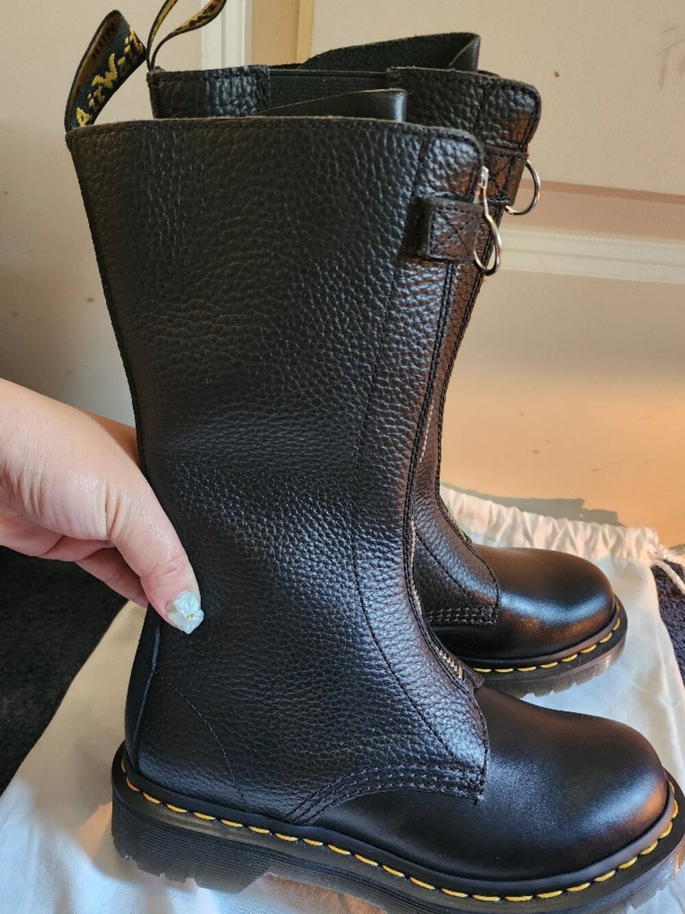 Dr. Martens 1B99 Black Aunt Sally Pebbled Leather Front Zip Mid-Calf Boots - Picture 3 of 5